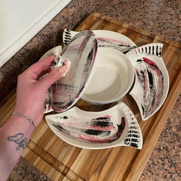 Vintage 1960’s MCM California Pottery #222 Snack Tray Set - Picture 4 of 9